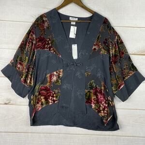 Vintage Aris A Silk Cardigan Gray XL Velvet Burnout Kimono Short Jacket Top NWT
